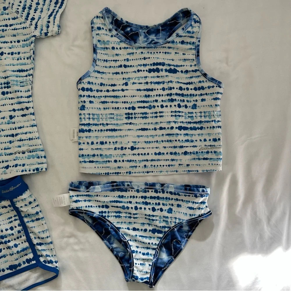 Blue and White Tankini Bikini Rashguard Set - Eddie Baur - size 10/12